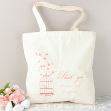 Pink Bird Flower Girl Personalized Cotton Tote