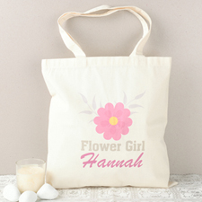 Pink Daisy Flower Girl Personalized Cotton Tote