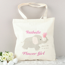 Pink Elephant Flower Girl Personalized Cotton Tote