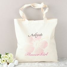 Pink Hibiscus Flower Girl Personalized Cotton Tote
