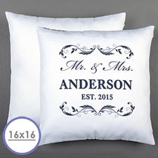 Mr. & Mrs. Personalized White Pillow  Cushion (No Insert)  16 Inch