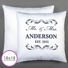 Mr. & Mrs. Personalized Pillow White 18X18 Cushion (No Insert) 