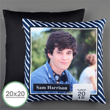 Navy Stripe Class Of 2017 Personalized Large Pillow Cushion Cover 20