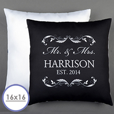 Mr. & Mrs. Personalized Black Pillow  Cushion (No Insert)  16 Inch