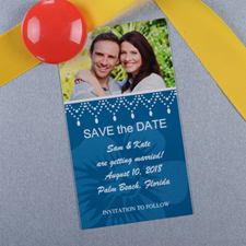 Create And Print Blue Luster Photo Save The Date Magnet 2x3.5 Card Size