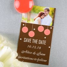 Create And Print Brown Red Lantern Personalized Save The Date Magnet 2x3.5 Card Size