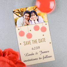 Create And Print Cream Red Lantern Personalized Save The Date Magnet 2x3.5 Card Size