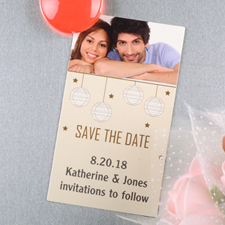 Create And Print Cream White Lantern Personalized Save The Date Magnet 2x3.5 Card Size
