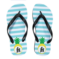 Aqua Stripe Pineapple Personalized Flip Flops, Women Medium