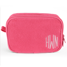 Monogrammed Embroidered Hot Pink Cotton Waffle Wave Cosmetic Bag