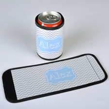 Grey Aqua Chevron Personalized Can And Bottle Wrap