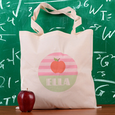 Pink Stripe Apple Personalized School Tote