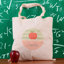 Teal Stripe Apple Personalized School Tote