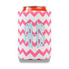 Hot Pink Chevron Personalized Embroidery Can Cooler