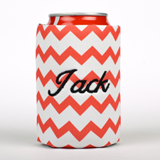 Red Chevron Embroidery Personalized Can Cooler