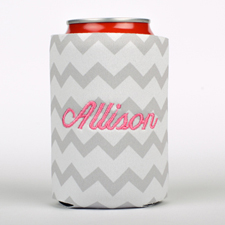 Grey Chevron Embroidery Personalized Can Cooler