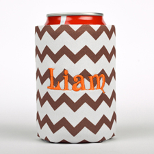 Chocolate Chevron Embroidery Personalized Can Cooler