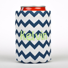 Navy Chevron Embroidery Personalized Can Cooler