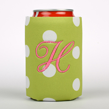 Lime Dot Embroidery Personalized Can Cooler