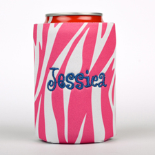 Fuchsia Zebra Embroidery Personalized Can Cooler
