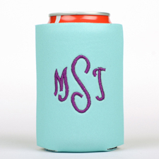 Aqua Monogrammed Personalized Embroidered Can Cooler