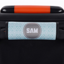 Aqua Grey Greek Key Personalized Luggage Handle Wrap