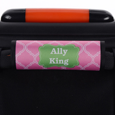 Pink Quatrefoil Green Personalized Luggage Handle Wrap