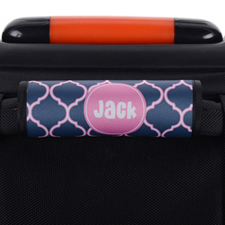 Navy Pink Quatrefoil Personalized Luggage Handle Wrap