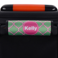 Peacock Quatrefoil Pink Personalized Luggage Handle Wrap