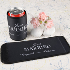 Just Married Personalized Can And Bottle Wrap Black