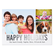 Three Collage Happy Holidays Silver Foil Card
