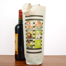 Black Stripe Collage Personalized Cotton Wine Tote