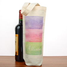 Watercolor Stripe Personalized Cotton Wine Tote