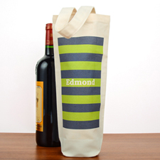 Navy Lime Stripe Personalized Cotton Wine Tote