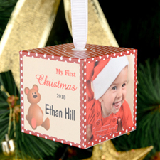 First Christmas Personalized Wooded Cube Ornament