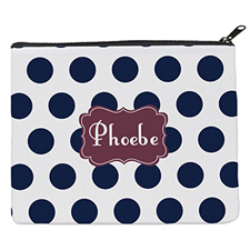 Navy Dot Plum Personalized 8X10 Cosmetic Bag
