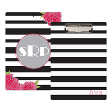 Black Striped Rose Personalized Clipboard