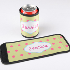 Lime Pink Polka Dots Personalized Can And Bottle Wrap