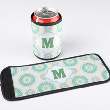 Blue Green Floral Personalized Can And Bottle Wrap