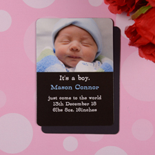Personalized Baby Boy Black Birth Announcement Photo Magnet