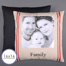Stripe Family Personalized Photo Pillow Cushion (No Insert) 
