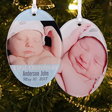 Boy First Christmas Personalized Photo Acrylic Oval Ornament