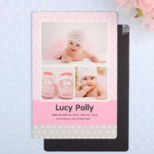 Pattern Personalized Photo Girl Birth Announcement Magnet 4x6 Large