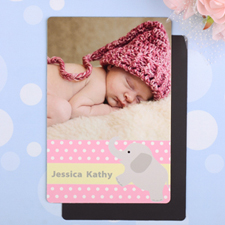 Elephant Personalized Girl Birth Announcement Photo Magnet 4x6 Large