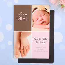 Girl Personalized Birth Announcement Photo Magnet 4x6 Large