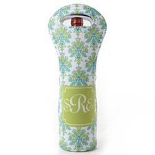 Lime Peacock Pattern Personalized Neoprene Wine Tote