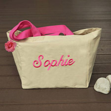 Personalized Embroidered Cotton Tote Bag, Beige