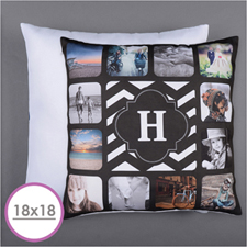 Monogrammed Personalized 12 Collage Photo Pillow 18X18  Cushion (No Insert) 