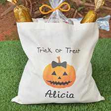 Trick or Treat Personalized Name Halloween Tote for Girls