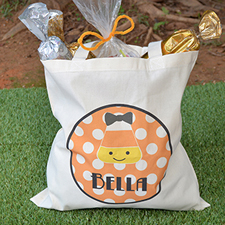 Halloween Candy Corn Personalized Name Tote for Girl